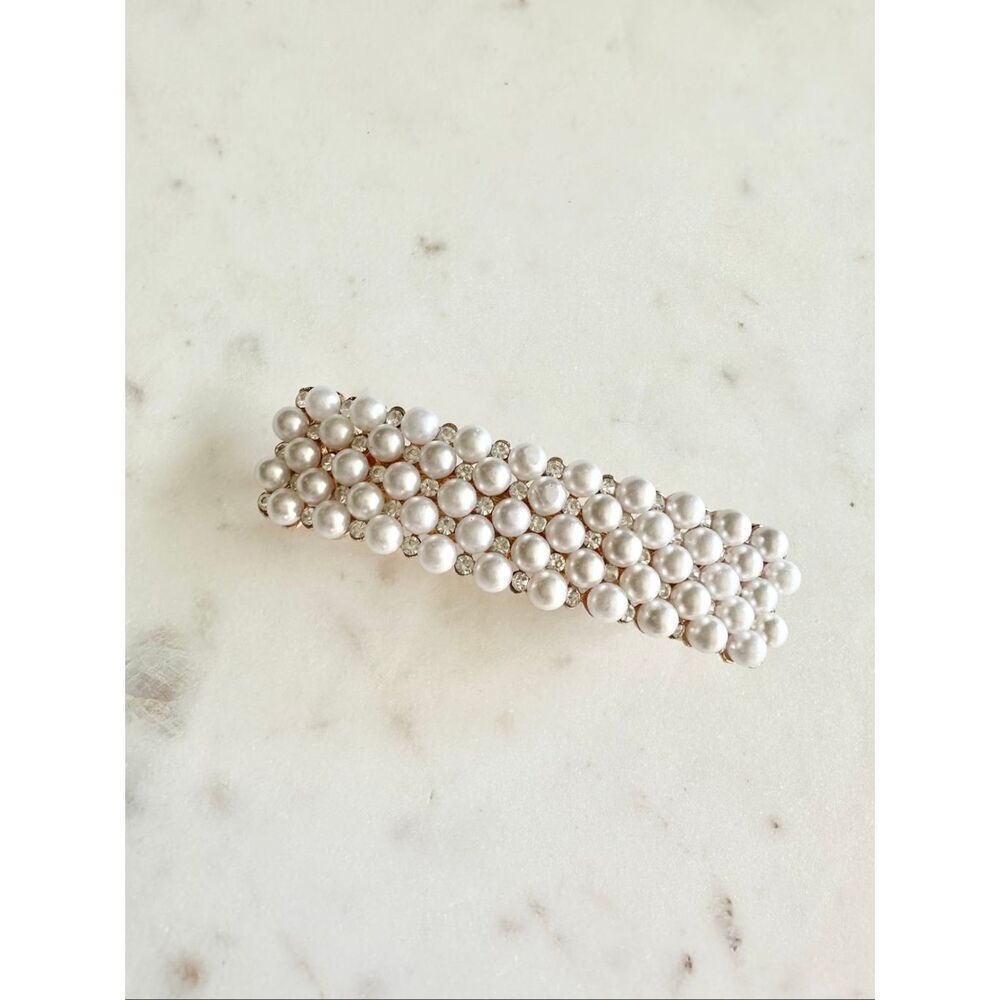 Pearl and diamond hair barrette